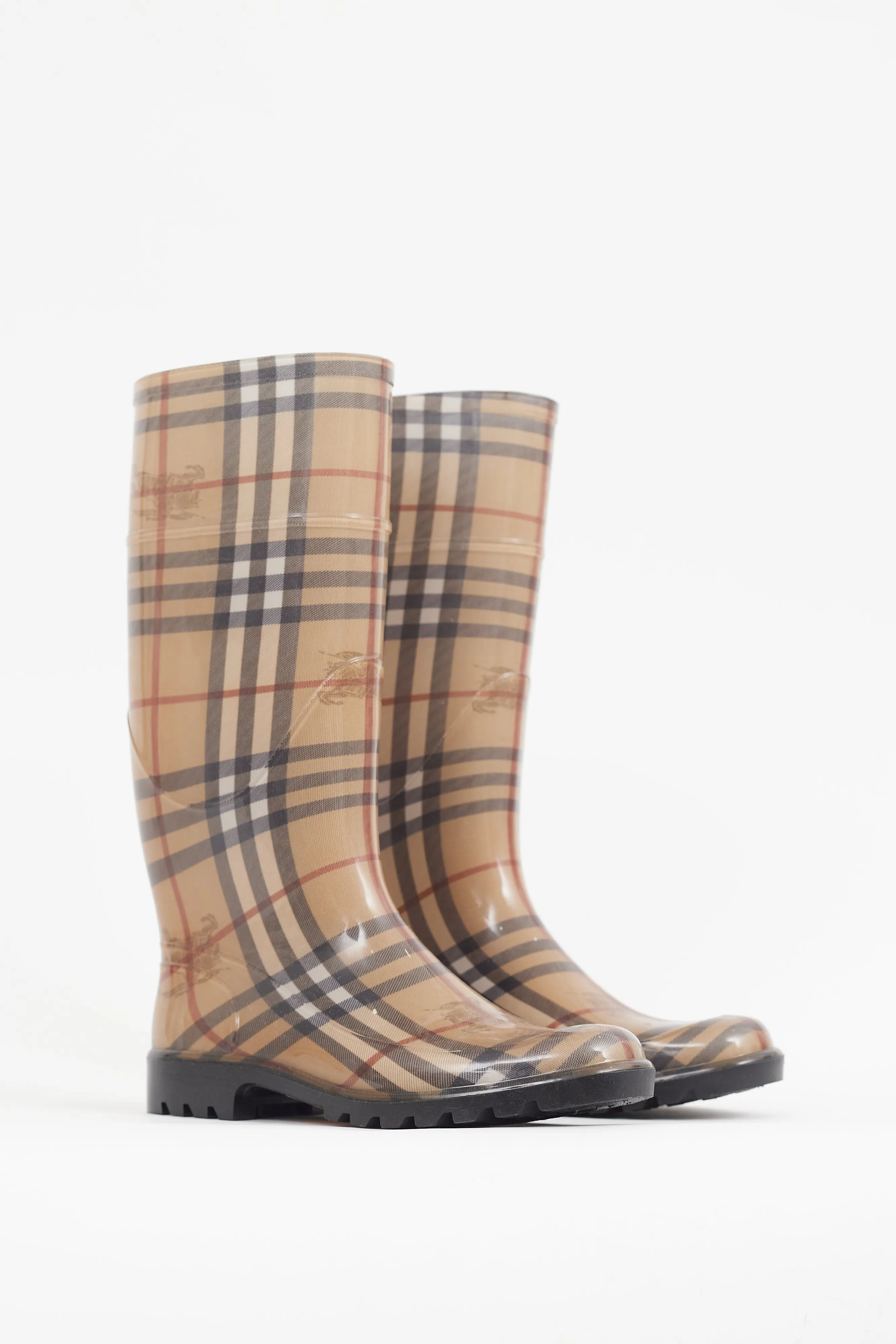 Beige Nova Check Rubber Rain Boot