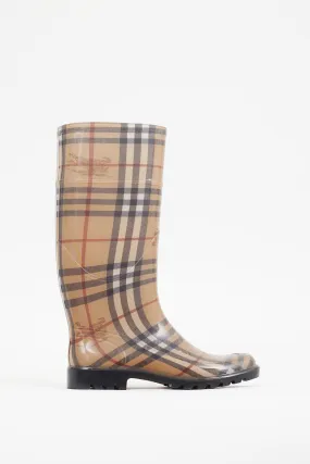 Beige Nova Check Rubber Rain Boot