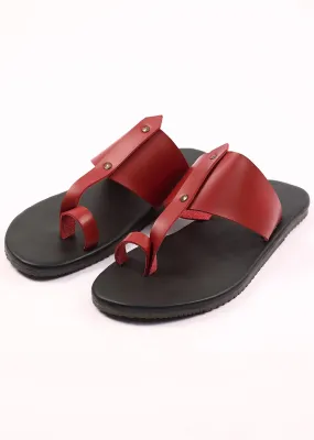 Black And Red Strappy Slides For Men In Leather With Buttons