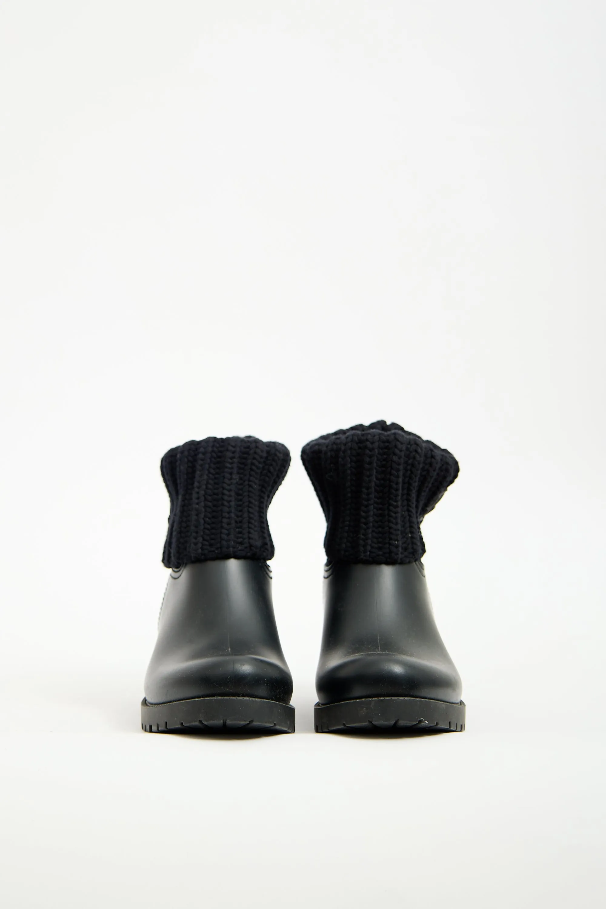 Black Rubber & Knit Cuff Ginette Boot
