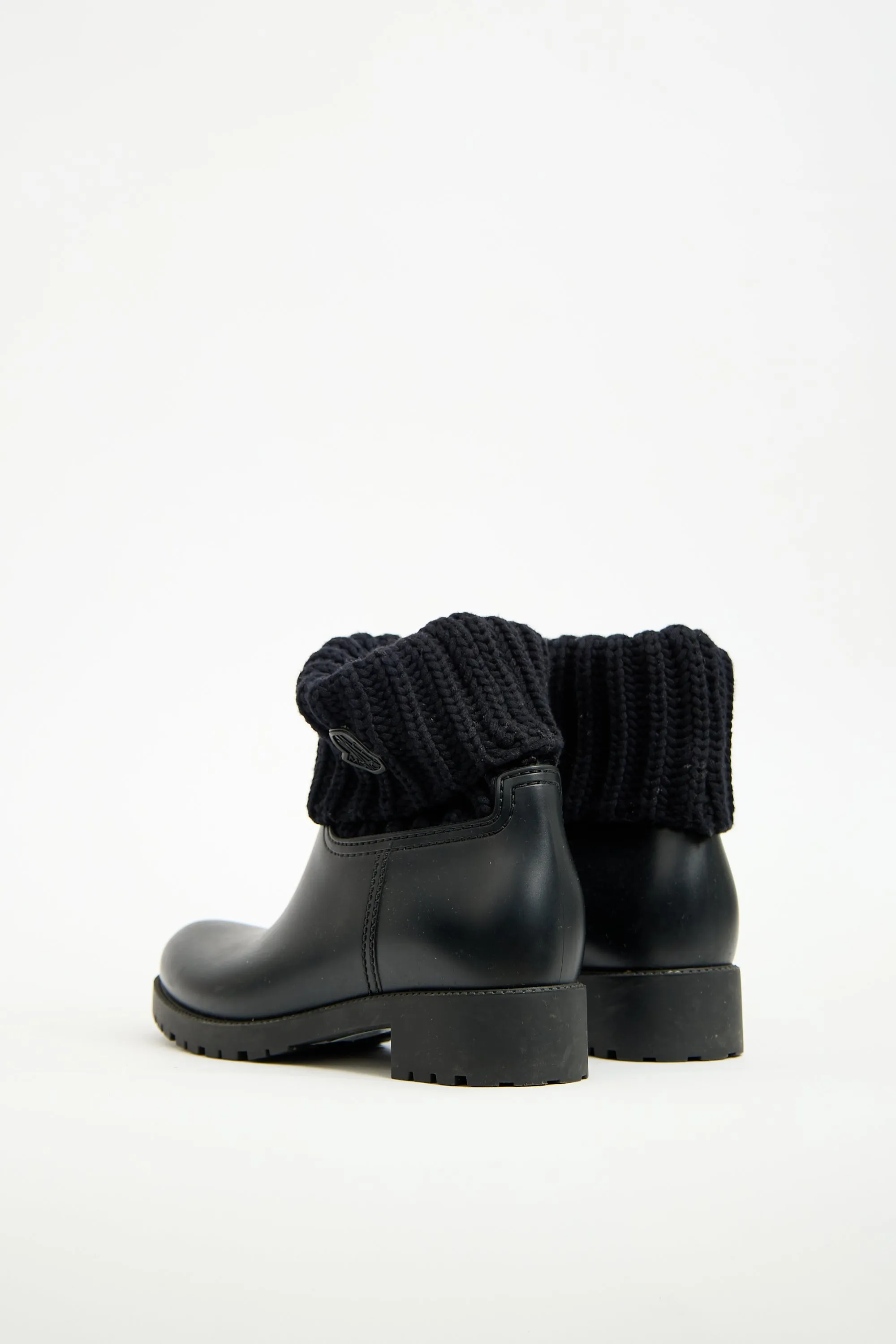 Black Rubber & Knit Cuff Ginette Boot