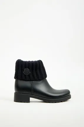 Black Rubber & Knit Cuff Ginette Boot