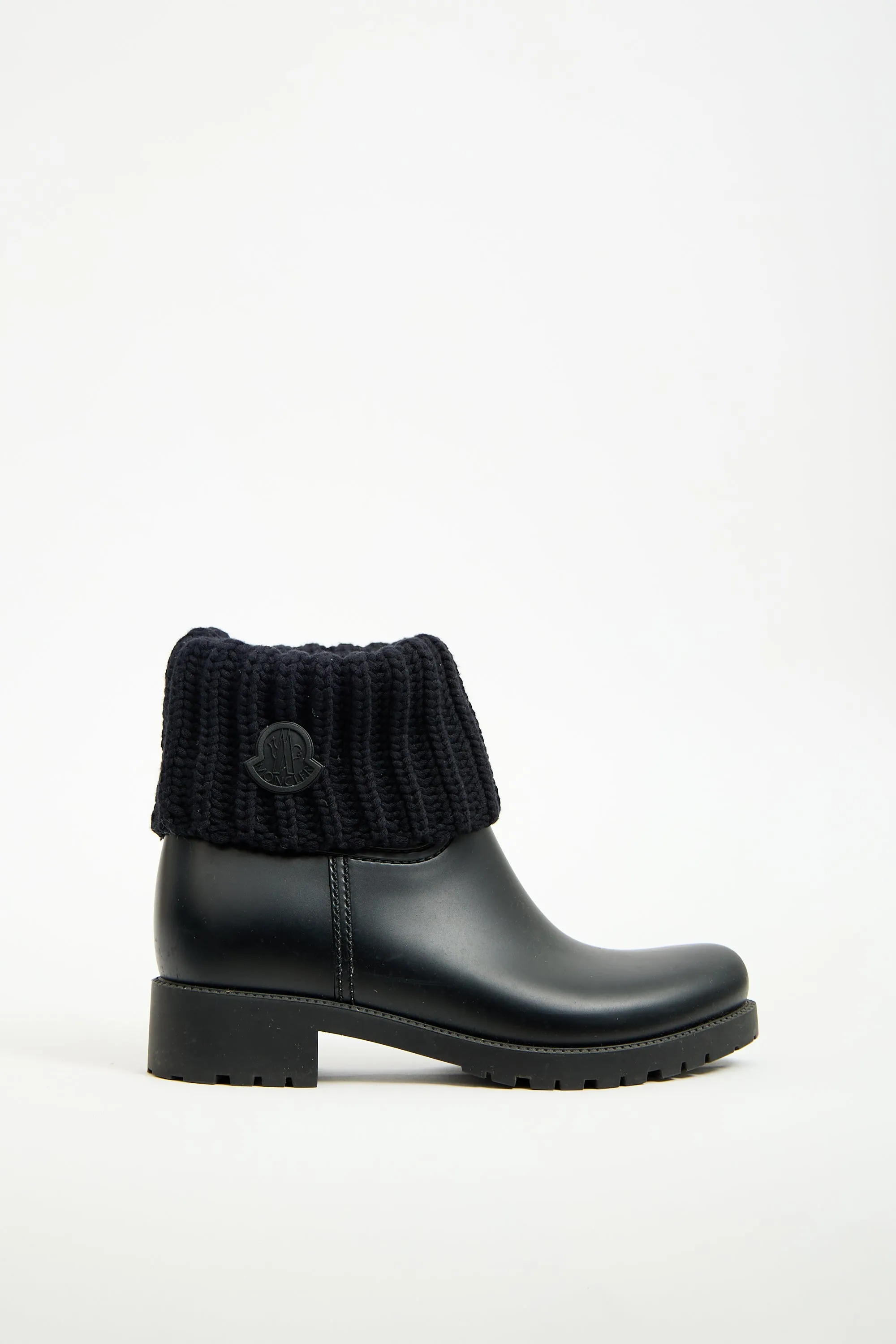 Black Rubber & Knit Cuff Ginette Boot