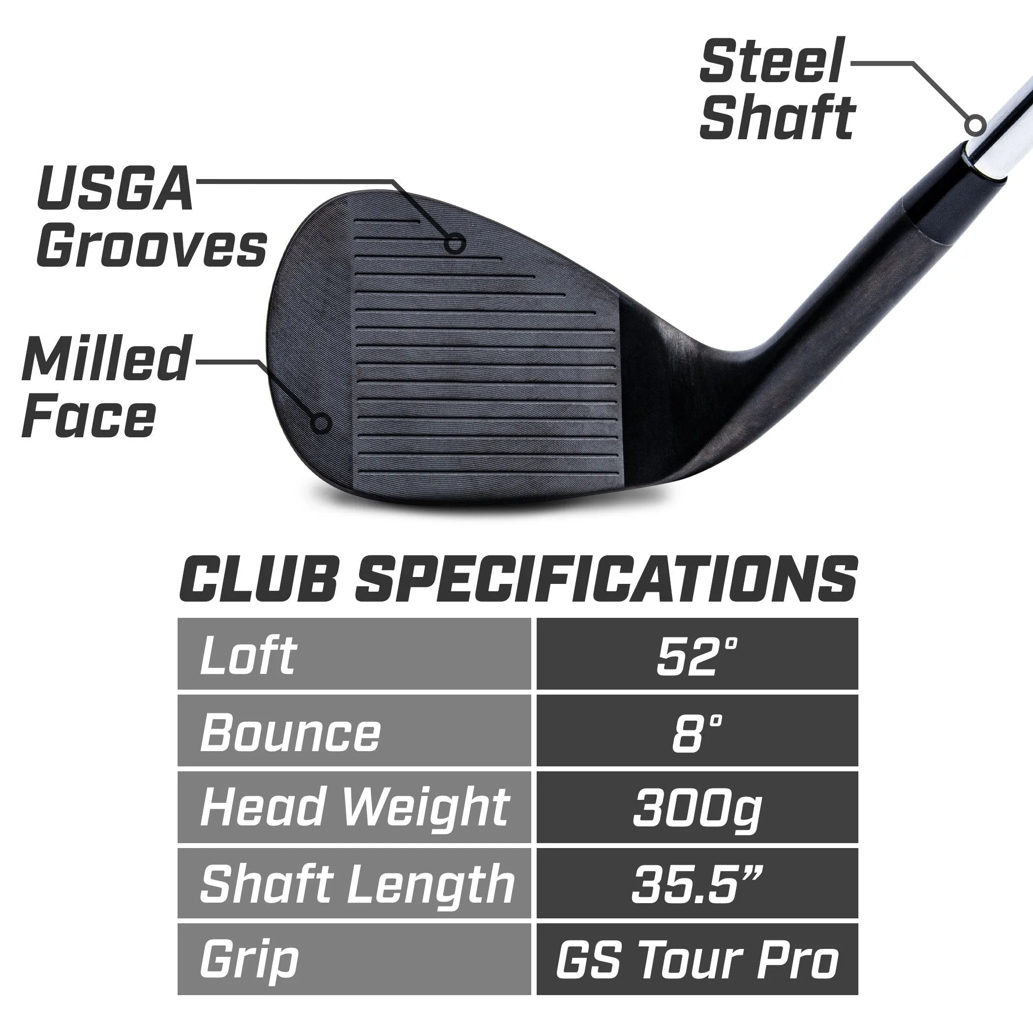 GoSports Tour Pro Golf Wedge - 52 Degree Black