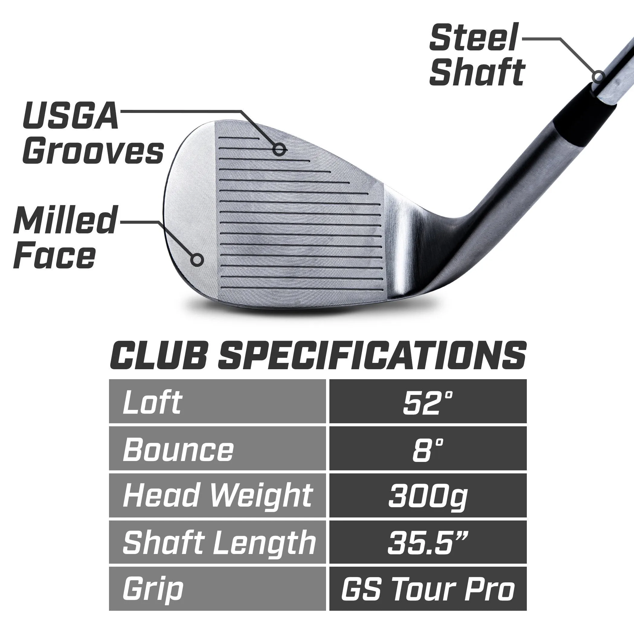 GoSports Tour Pro Golf Wedge - 52 Degree Satin
