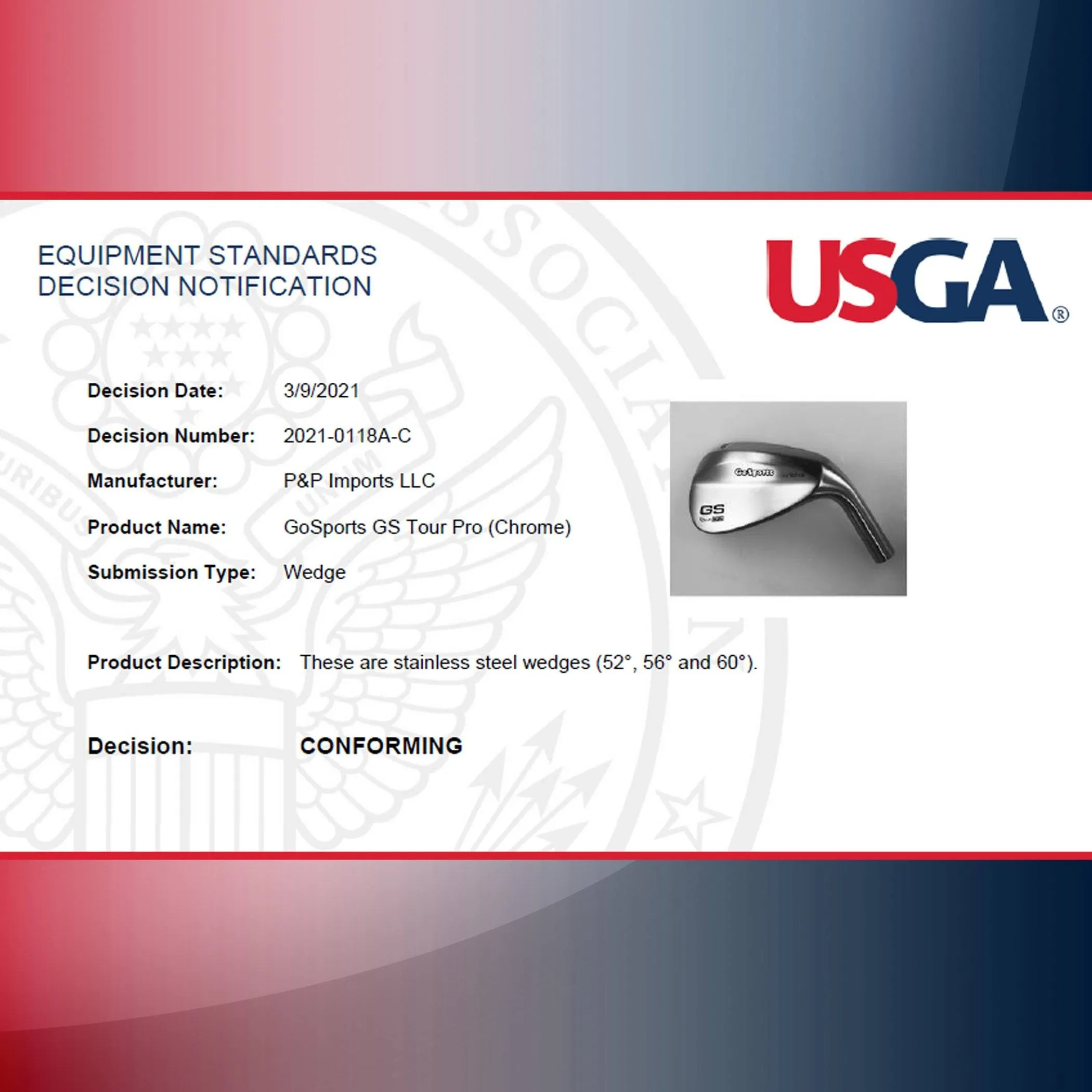 GoSports Tour Pro Golf Wedge - 52 Degree Satin