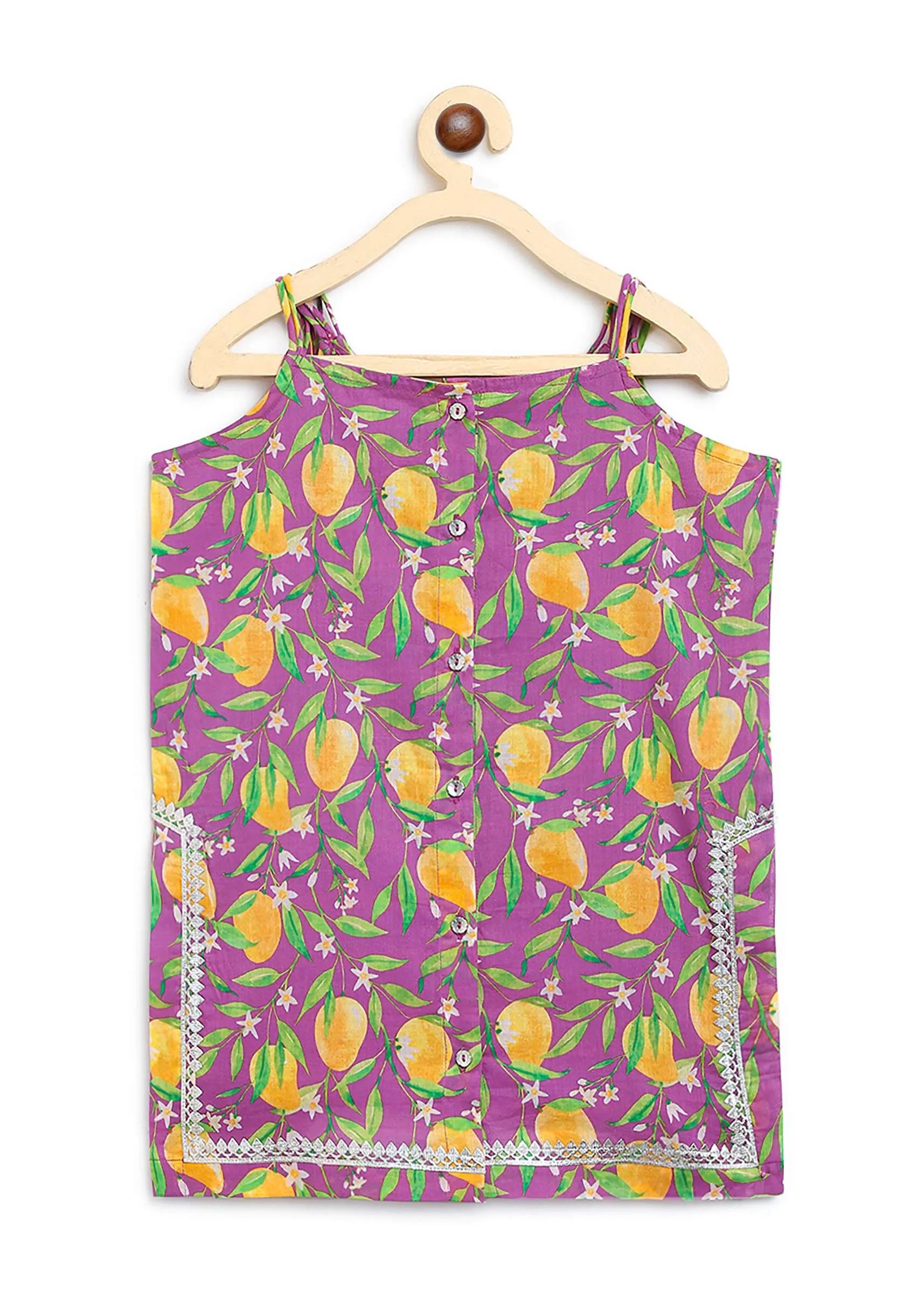 Kalki Girls Purple Sharara Suit In Cotton With A Straight Cut Mango Print Strappy Kurti By Tiber Taber