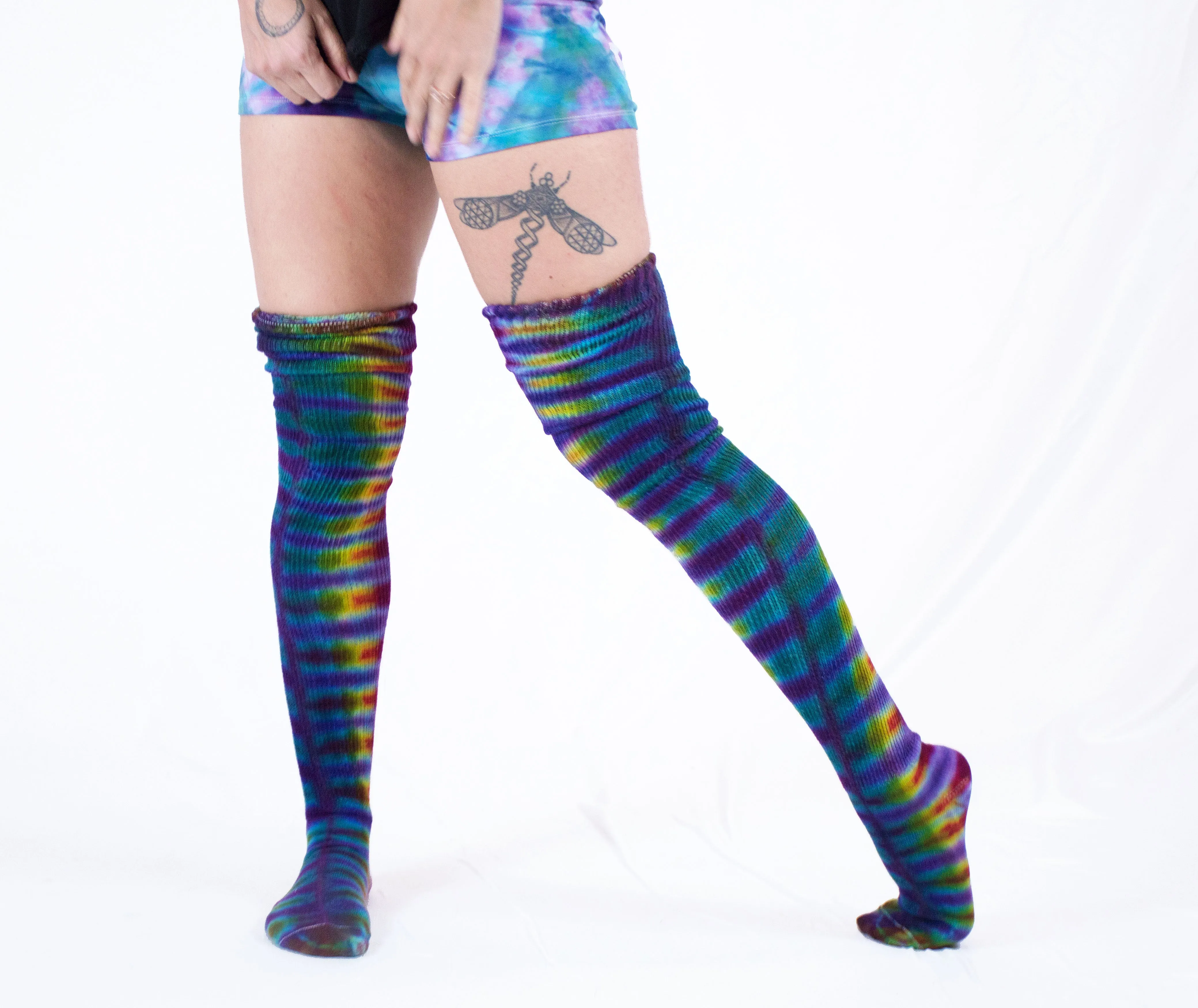 Tie Dye Thigh High | Acid Rainbow Purple