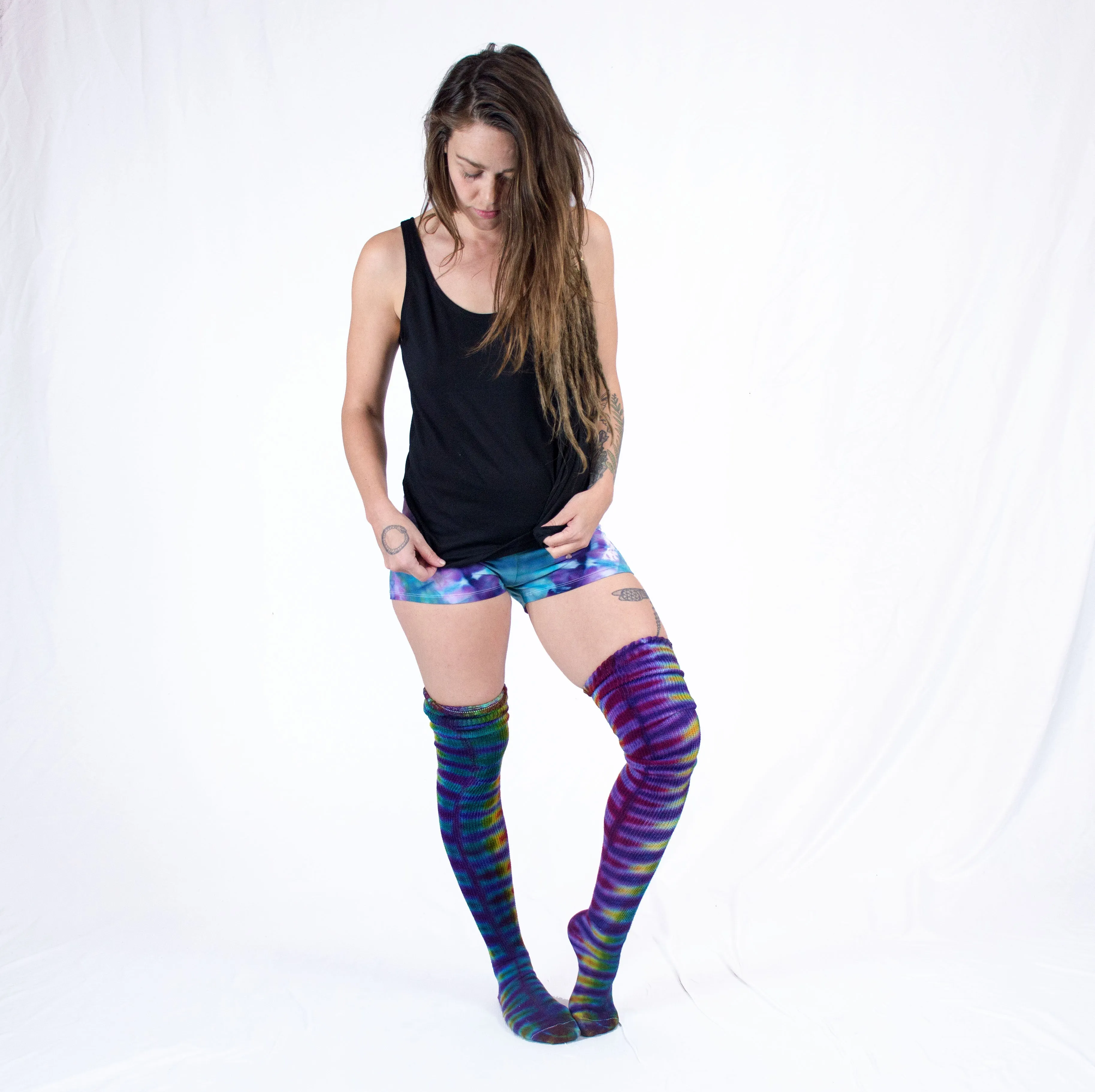 Tie Dye Thigh High | Acid Rainbow Purple